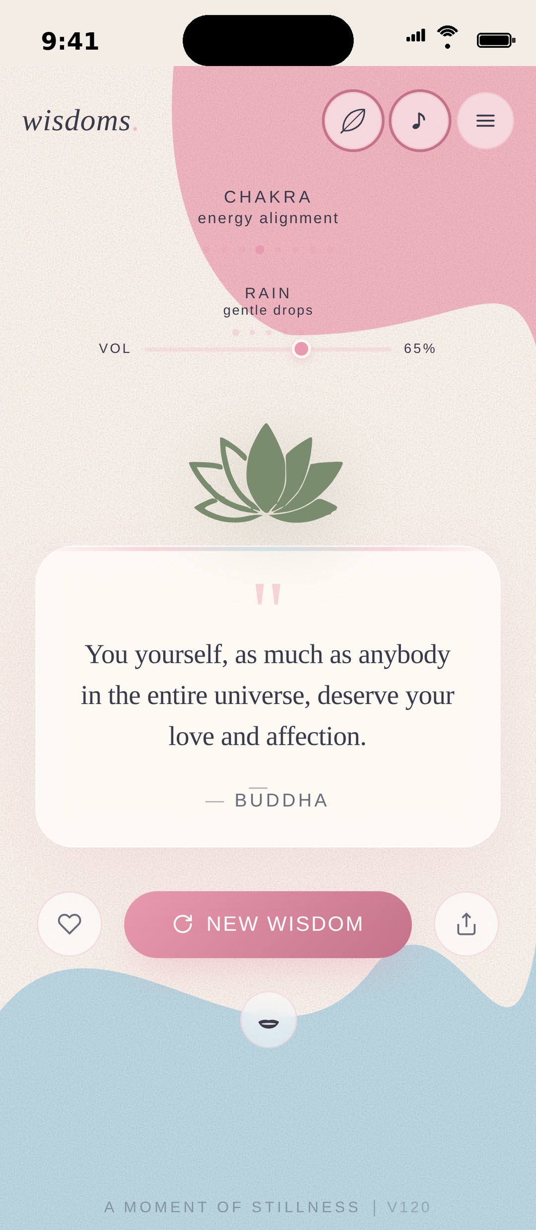 Music and nature sound carousels active with volume slider